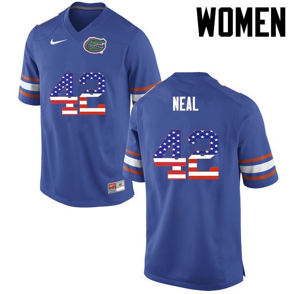 Florida Gators Women #42 Keanu Neal College Football USA Flag Fashion Blue